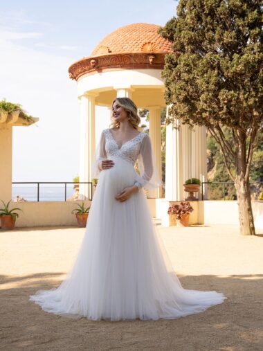 20262PU Amelie Umstandskleid bei VeRina Brautmoden in Hille Rothenuffeln Brautkleid Tüll langärmlig Spitze ivory