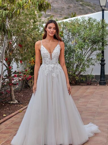 30601 Novabella DL be VeRina Brautmoden in Hille Rothenuffeln ivory Nude Champagner Tüllklei Brautkleid Spaghettiträger tiefer V Ausschnitt große Spitze durchsichtige Corsage (3)