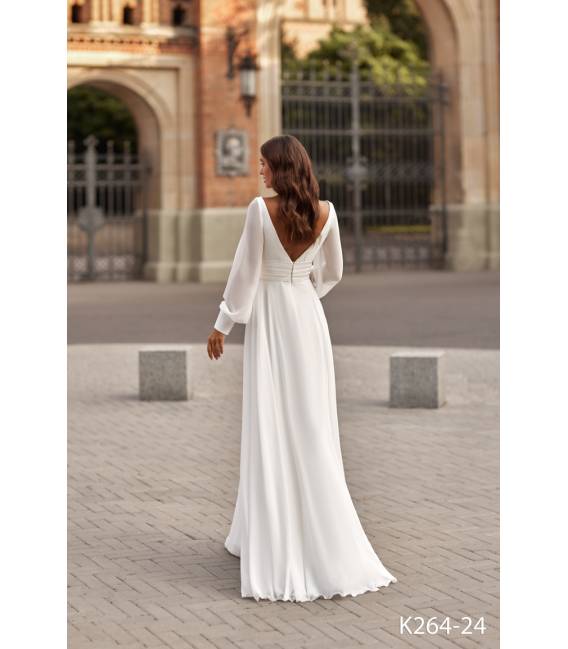 brautkleid B30F Brautstyle bei VeRina Brautmoden in Hille Rothenuffeln Chiffonkleid Chiffonärmel lang V Ausschnitt Raffungen (1)