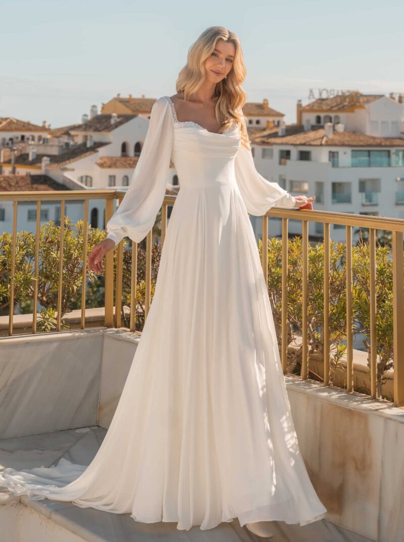 31019 Diane Legrand Brautkleid bei VeRina Brautmoden in Hille Rothenuffeln Chiffon Chiffonärmel Perlen Schleppe (1)