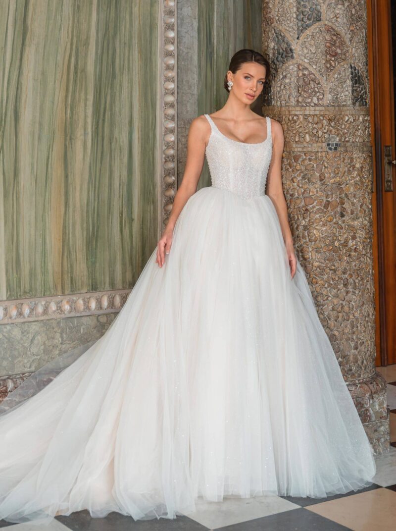 50915 Brautkleid Diane Legrand bei VeRin Brautmoden in Hille Rothenuffeln Tüllkleid Perlen Träger Glitzer