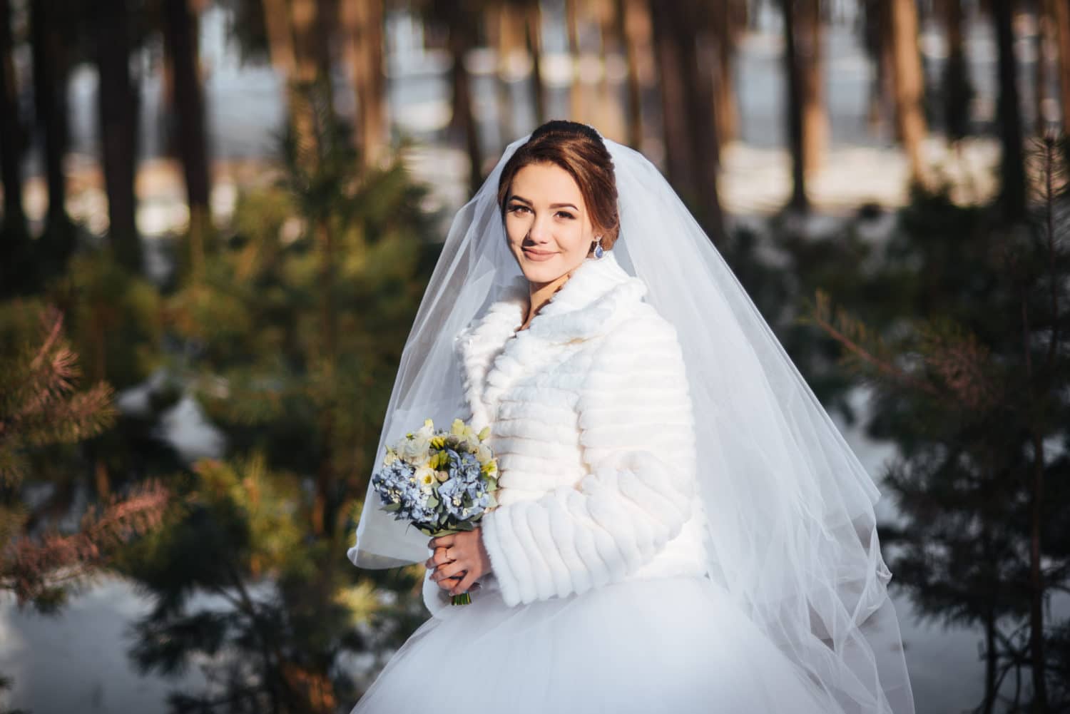Beautiful bride portrait in winter wedding day
