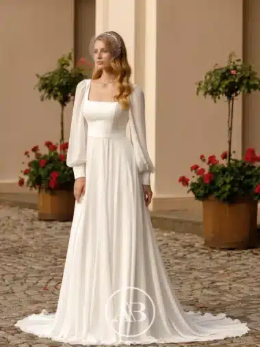 1085 Brautkleid Angela bianca Monica Loretti bei Verina Brautmoden in Hille Rothenuffeln schlicht clean langarm